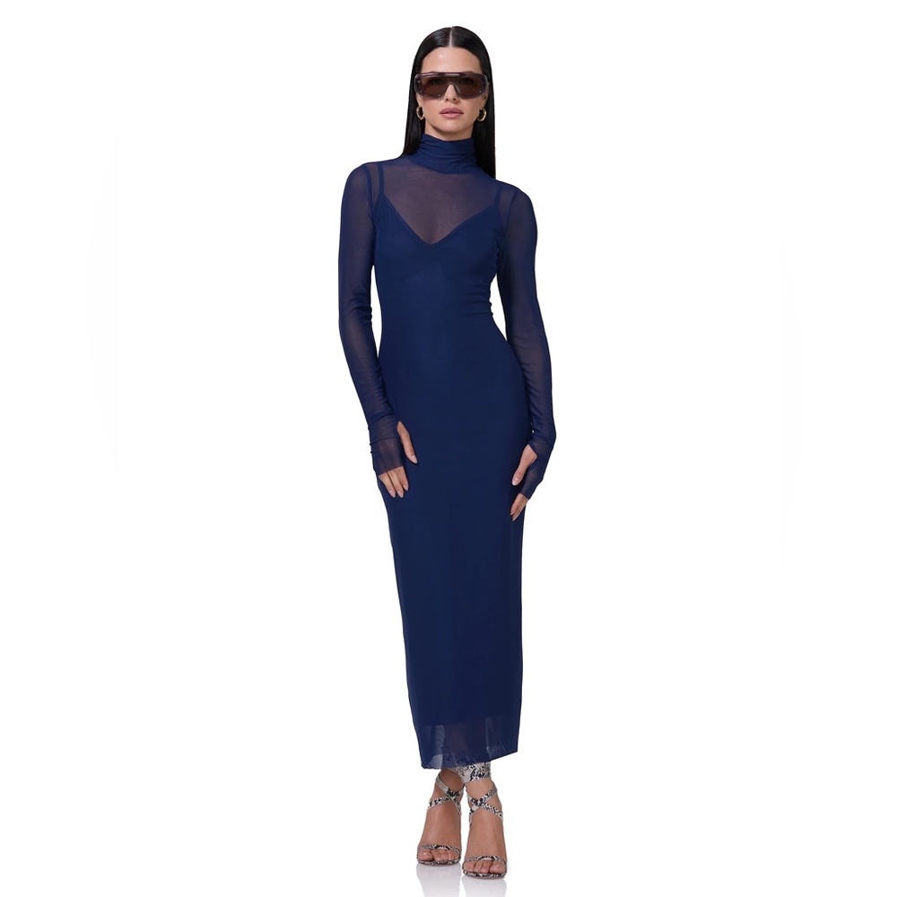 AFRM Shailene Long Sleeve Turtleneck Mesh Dress